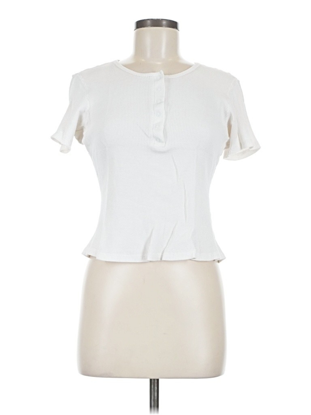 Kindred Black Women's Cream Short Sleeve Henley Waffle Top